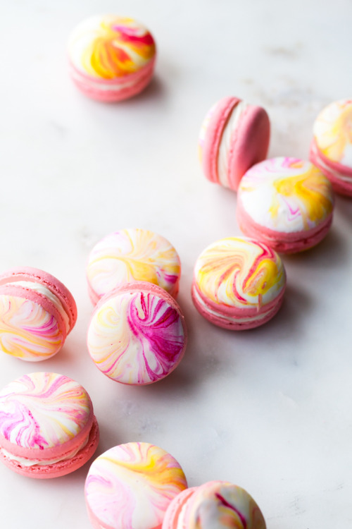 sweetoothgirl: Marble Macarons with Earl Grey Buttercream and Pink Lemonade Filling Reblogging Today