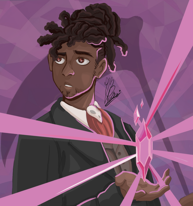 taz-ids:rosewaterfish:Inktober day 5: ravenNot me starting a month long challenge five days late. Anyways I decided to just sort of group all 5 prompts into one image, and who best to do that with than Kravitz from TAZ.  [ID: Digital drawing of Kravitz,