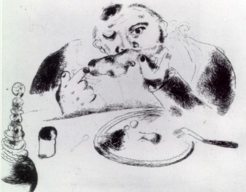 russian-avantgarde-art: Sobakevich at table, 1923, Marc ChagallMedium: etching on paper