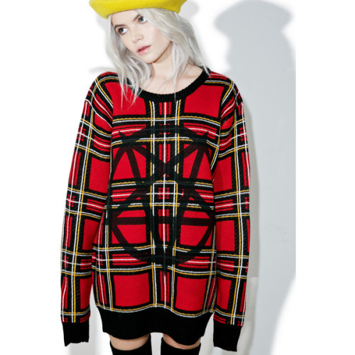 Current Mood Beastplaid Pullover Sweater ❤ liked on Polyvore (see more red sweaters)
