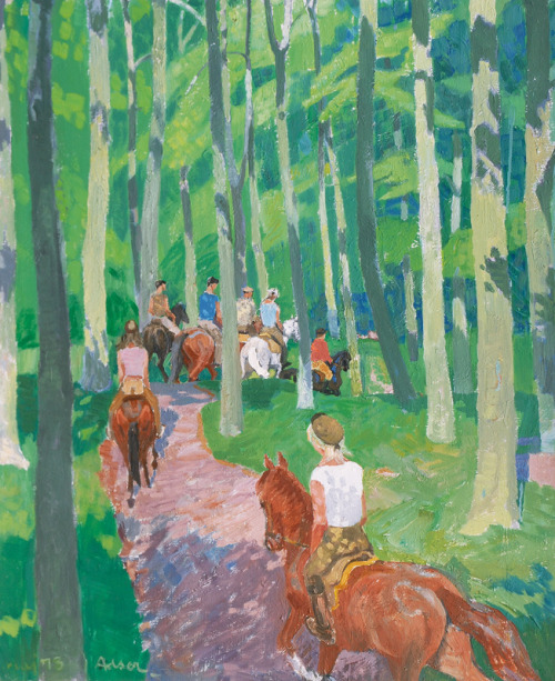 Horse Riders in the woods  -   Karl Adser, 1973 Danisch, 1912 - 1995 Oil on canvas,80,5 x 67,5 cm (3