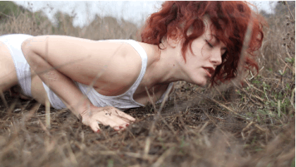 cleanmoralpolite:  Ingrid getting in touch with the earth. Or something.  A sneaky