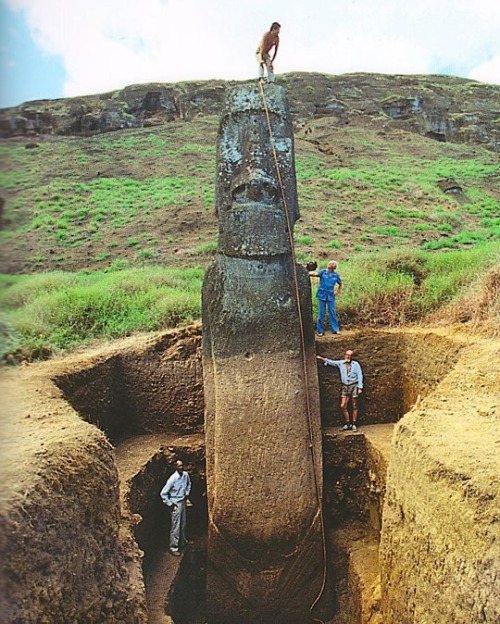 al-grave:  Full unearthed statue of Easter Island head