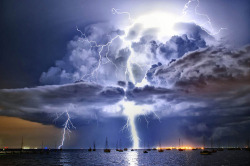 beethovensteaparty:  A thunderstorm cell formed over Corio Bay, Victoria, on March 14, 2012; and amateur photographer James Collier was there to capture the moment in which a cumulonimbus cloud is illuminated by lightning. The picture was chosen as part