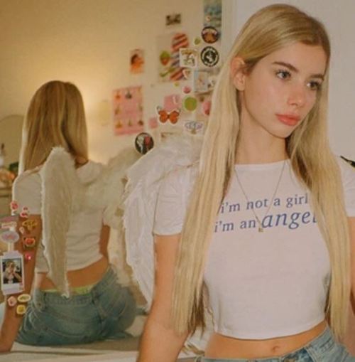 “i&rsquo;m not a girl, i’m an angel” crop top 