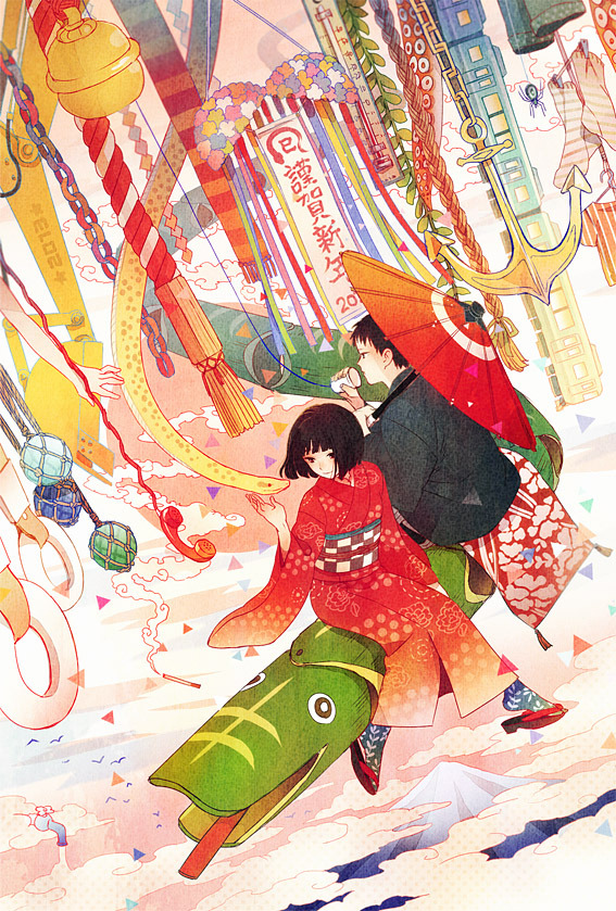 enoqi:  Artwork by Someya (染谷):  i. お節が美味いiii. お出かけ日和iv. しだれ日和のご挨拶