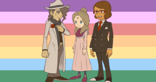 Desmond, Dimitri, and Aurora from Professor Layton are family!Desmond and Dimitri are husbands! Auro