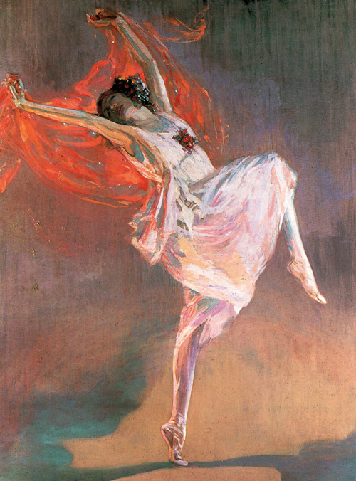 elyssediamond:  Anna Pavlova as a Bacchante Sir John Lavery 1911 Oil on canvas, 198.1 x 144.8 cm Kelvingrove Art Gallery and Museum