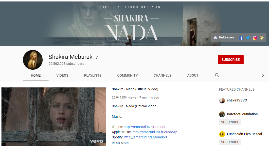 Shakira has change her Youtube channel name to ‘Shakira Mebarak’.