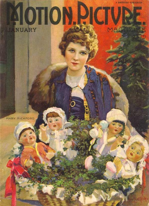 heirloombabydoll:Mary Pickford on a Christmas-themed cover of Motion Picture Magazine, January 1921.