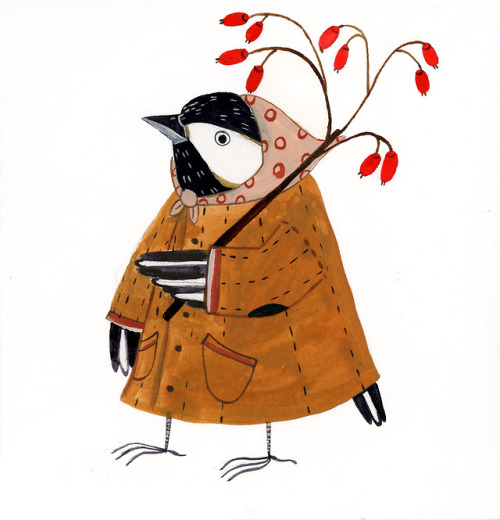 Chickadee carrying hawthorn 