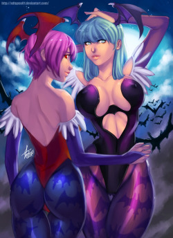 fandoms-females:  TMG #8 - Back to Front ( morrigan_y_lilith__darkstalkers__fan_art__d_2_by_xdtopsu01 )   &lt; |D’‘‘‘