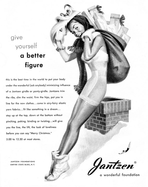Ad for Jantzen, December 1947 / illustration by Pete Hawley.