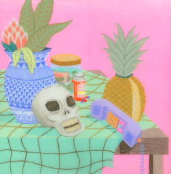kliuwong:  One of my pieces now hanging at Think Tank Gallery for Chilled Air!!! Still Life with Pineapple, acrylic on panel, resin 