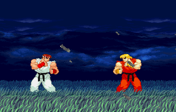 segacity:    From the intro to ‘@Streetfighter Alpha 2′ on the Saturn.  