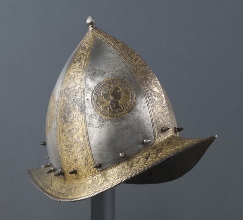 Gold etched morion from Italy, circa 1550-1570.from The Philadelphia Museum of Art