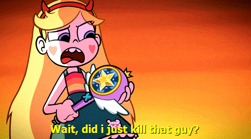bluedragonkaiser:tlrledbetter:grimphantom:lol surprise they even use the word “kill” and thank God they didn’t say “i’m ok”  Between this and Gravity Falls, Disney’s censors are being surprisingly lenient.  Star looked pretty worried about