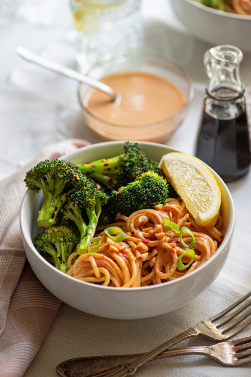 Roasted Broccoli with Peanut Noodles