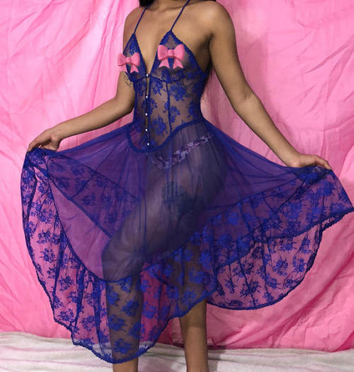 Long Blue Lace Lingerie Dress //RabbitsLuck