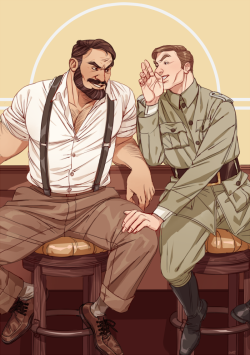 kumanaru:  Part of one of my projects for college! We had to illustrate some parts of a novel called “The Good Soldier   Švejk” and make a book out of it! Decided to do something more spicy and with a pin up feeling + with some Tom of Finland inspiration