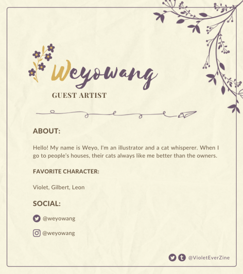 GUEST CONTRIBUTOR SPOTLIGHT Our next and final guest artist is Weyowang who will draw an illustrati