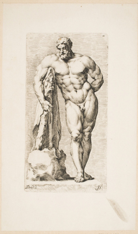 Two drawings of the Farnese Hercules, from the book Paradigmata Graphices, by Jan de Bisschop, after