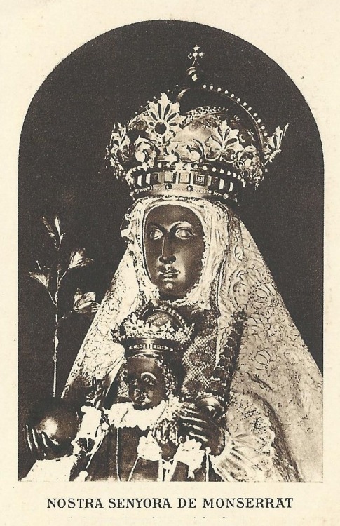 allaboutmary:  Nostra Senyora de Monserrat A vintage holy card of the miraculous Black Madonna of Mo