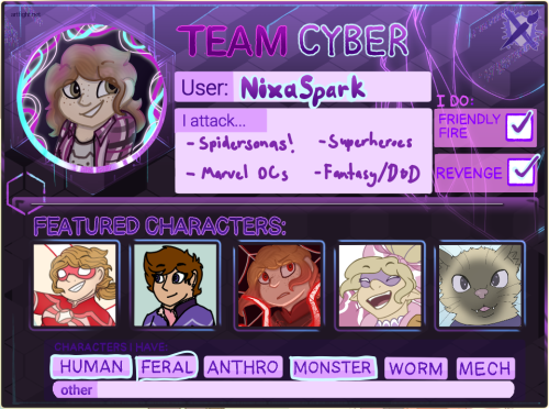 it’s Art Fight time!!!! Team Cyberpunk for the win!https://artfight.net/~NixaSpark