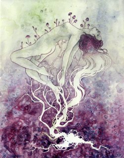 ifyoueverfeltpunk:  no—spaces:  rfmmsd:  Artist: Kelly McKernan &ldquo;Provenance&rdquo; Watercolor 11” x 14” x 1.5”   silver—plated 