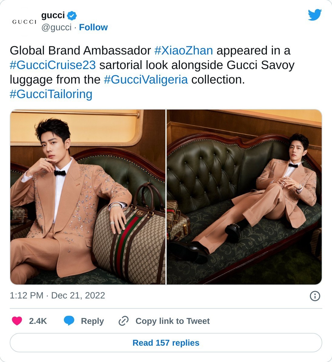 GUCCI Weibo Update: Actor, singer and GUCCI global brand