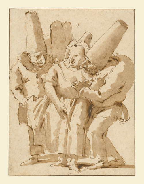 Giovanni Battista Tiepolo, Punchinello´s Approaching a Woman, c. 1730, 184 x 140 mm, drawing, pen an