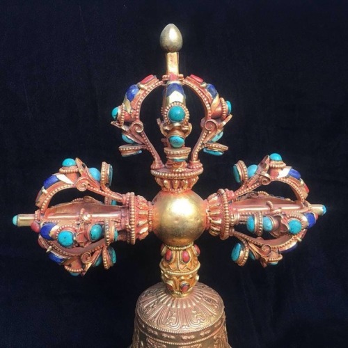 Tibetan Jeweled Buddhist Double-Vajra handled Bell For more details, or to purchase, visit: https://