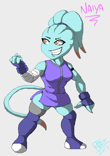 I dun know wtf I’m doing at all.  Here is my alien wrestler oc Naiya.  I guess she has a color scheme now. Might do the rest of my alien wrestlers like this too.