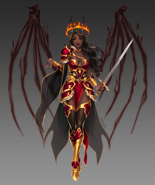 Kallia Sang-de-Feu the fallen aasimar, zealot barbarian and Paladin of Zariel (Oath of Conquest)This