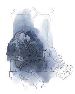 kaciart:   majesticfaequeenpips answered: King!Fili and Consort!Kili lounging on the throne  My King. 