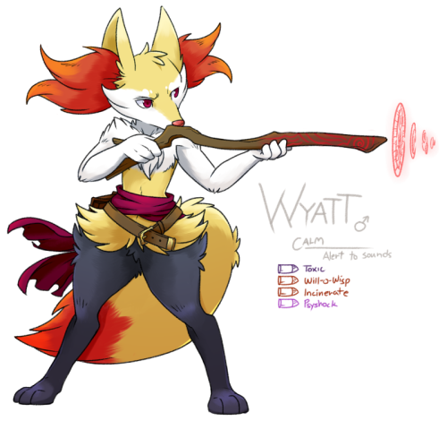 naoren:  Braixen character idea o wo he uses attacks by shooting them as magical bullets that take effect upon contact with opponents.  Coolness~! owo