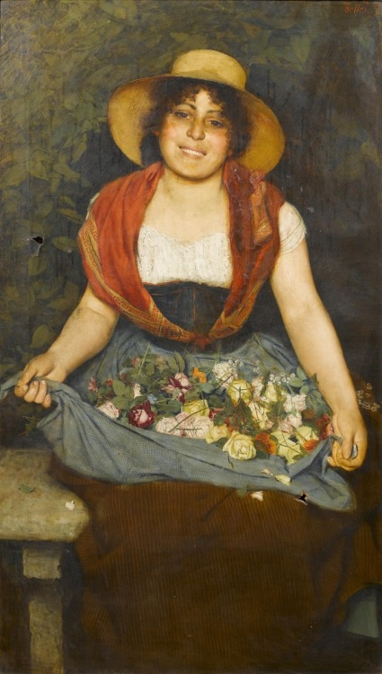 Italian artist Gaetano Bellei (1857 - 1922) -tuscan-flower-girl