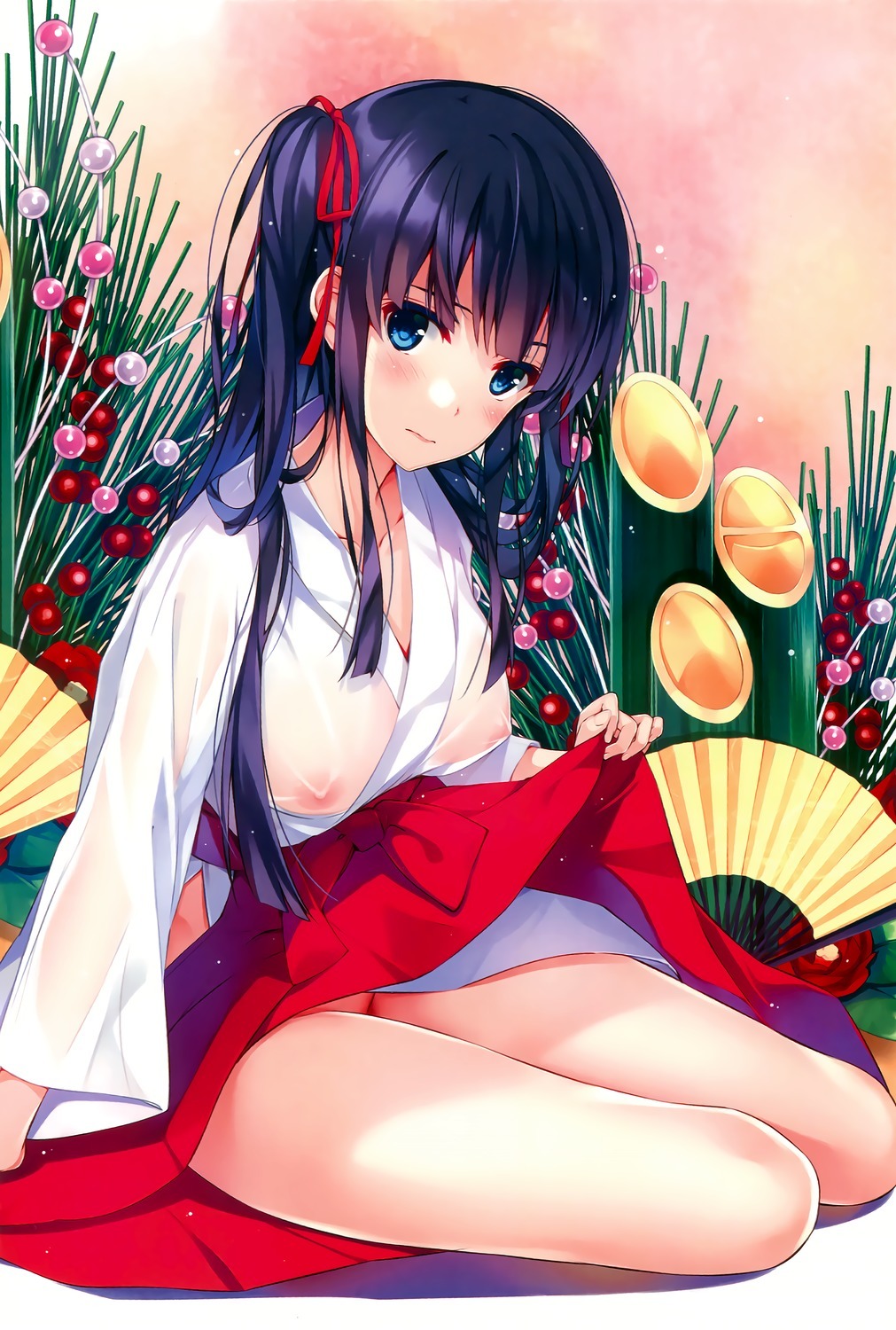 misaki kurehito miko nipples no bra nopan see through skirt lift wet clothes | #371339