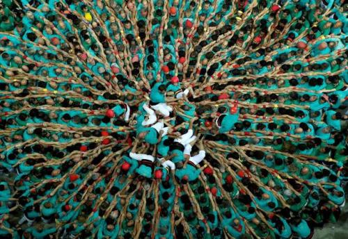 The 27th Human Tower Competition in Tarragona, Spain. The ‘Castellers’ who build the human towers wi