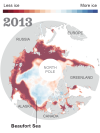 Changes in Arctic sea ice from 1984 to 2013.
More maps about climate change >>