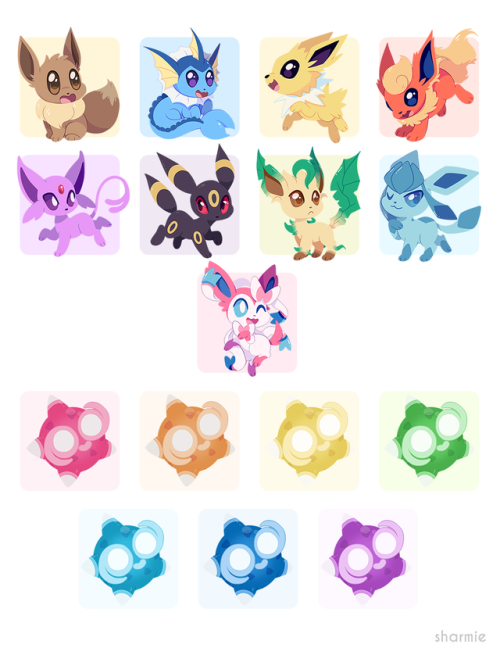 sharmieart:compiled the other pokemon i drew, i like them all lineless better so i removed their out
