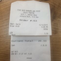 #FiveGuys be #WADDED!!! #rakingitin 😱😱😱😱 £26.00 for 2 meals 😂😂😂 best be #goodshit this 👊👍👊 #fastfood #fiveguysuk #fiveguysburgers #fiveguysburgersandfries #fiveguysburgerandfries #foodie #ilovefood by leah__hanna