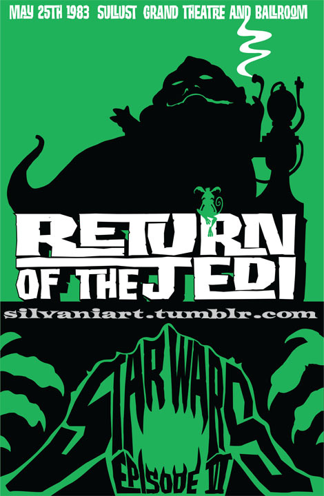 silvaniart:  The Saga Continues…. Some of you may have seen the “Revenge of the Sith” and “Return of the Jedi” silkscreens I did a few years ago for Acme Archives. What I never did show was that I made ones for each of the films. In celebration