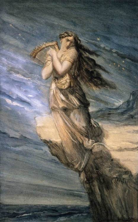 Théodore Chassériau, Sappho Leaping into the Sea from the Leucadian Promontory, c. 1840, Watercolour