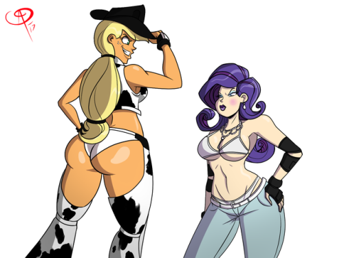 chillguydraws: Rumble Rumps   Commission for @ironbloodaika​ featuring humanized Applejack and Rarity dressed as two characters from the game Rumble Roses. It’s a battle of class and sass or T&A. _______________________________________________
