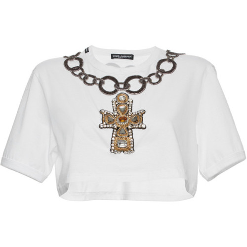 Dolce & Gabbana Cross Embellished Cropped T-Shirt ❤ liked on Polyvore (see more boxy crop tops)