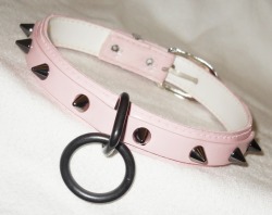 thespikedcat:  Vegan Pink Patent Leather Black spiked slave collar