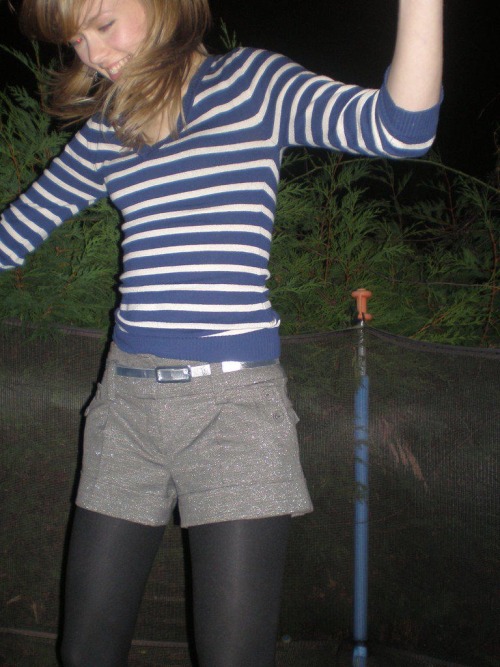 tightsobsession:  Sporting tights while jumping on a trampoline. 