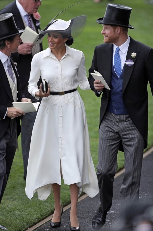 The Duke and Duchess of Sussex attend the first day of the Royal Ascots! Givenchy White ShirtdressPh