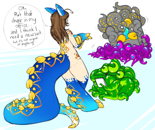madamsquiggles:  follow up to this business dealQueen Fenris was gracious enough to give Madam a Squigchair in return for her dragon eggs. It has a built in massage feature to help with all that work tension. You know it’s quality when it’s got the